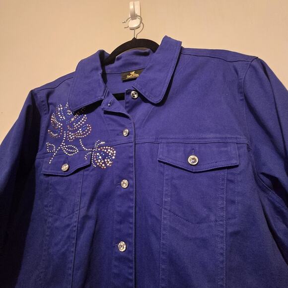 Vtg Quacker Factory Floral Embellished Denim Jacket Womens XL Blue Western Artsy - Picture 4 of 10